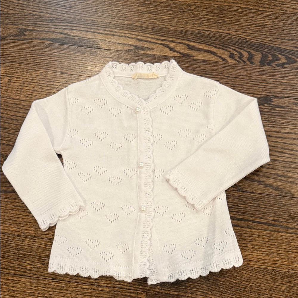 White Heart Sweater with Pearl Buttons 12 Months